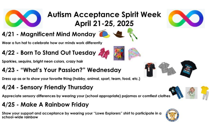 Autism Acceptance Spirit Week
April 21-25, 2025