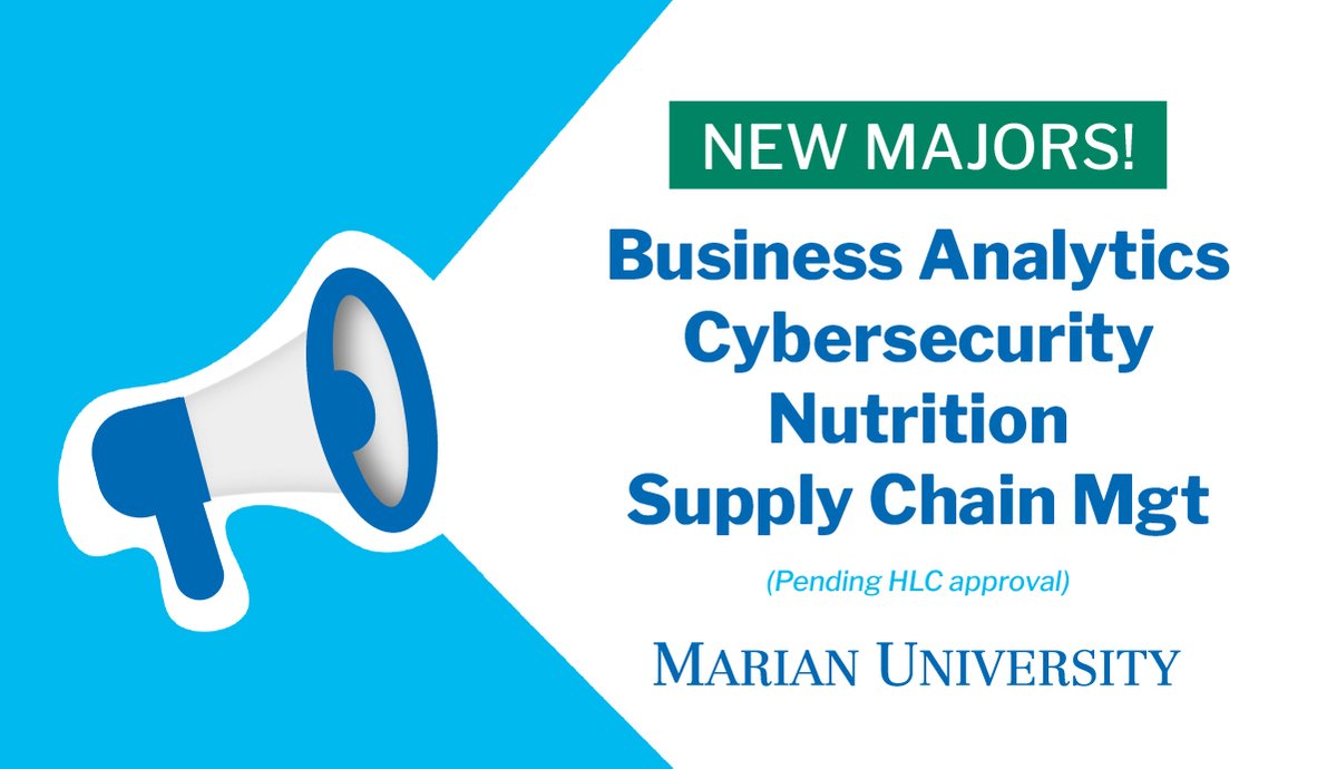 Marian University (@marian_wi) on Twitter photo Attention, please!! We're adding new majors at <a href="/marian_wi/">Marian University</a>! Cybersecurity, Business Analytics, Nutrition, and Supply Chain Management are pending HLC approval. More info, here: marianuniversity.edu/new-majors/
#Cybersecurity, #BusinessAnalytics, #Nutrition, #SupplyChain, #WeAreMarian Attention, please!! We're adding new majors at <a href="/marian_wi/">Marian University</a>! Cybersecurity, Business Analytics, Nutrition, and Supply Chain Management are pending HLC approval. More info, here: marianuniversity.edu/new-majors/
#Cybersecurity, #BusinessAnalytics, #Nutrition, #SupplyChain, #WeAreMarian