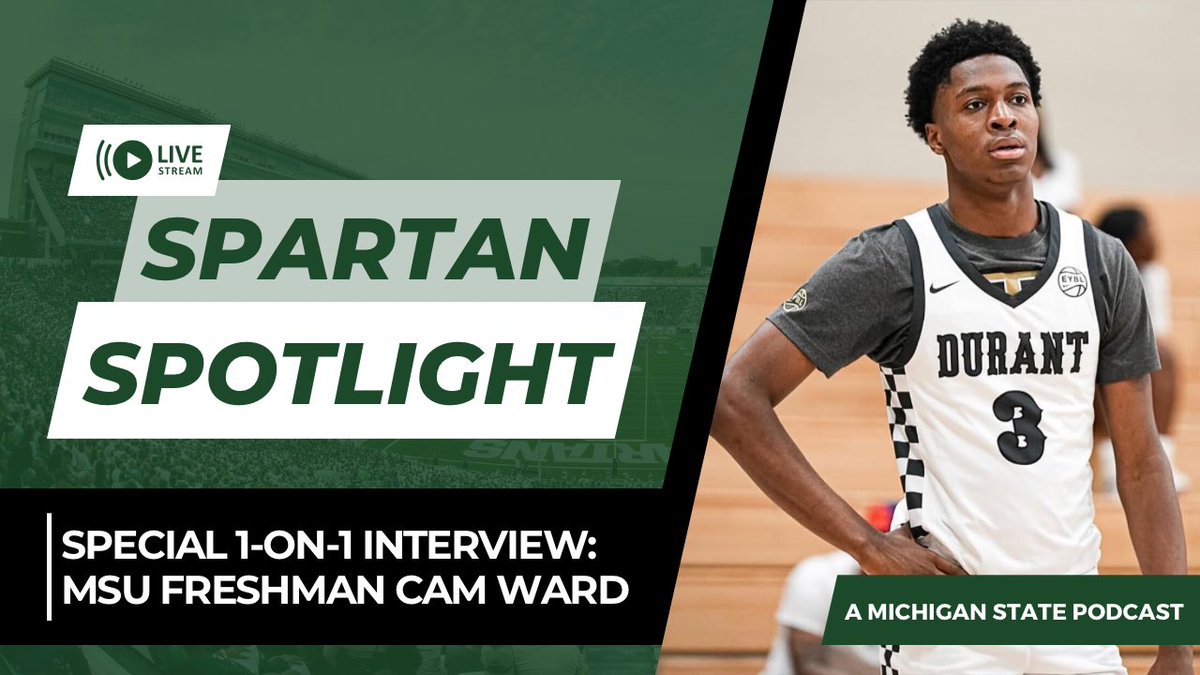 SpartanPod's tweet image. 🚨NEW EPISODE🚨
Cam Ward joins the show!
#MichiganState’s incoming star freshman joined @JustinThind to talk about…
- Why he chose the Spartans
- Tom Izzo as a recruiter
- MSU’s 2025 season
- Hobbies/interests
- His play-style
…and a lot more!
WATCH: youtu.be/SdMbTHgVf_Y?si…