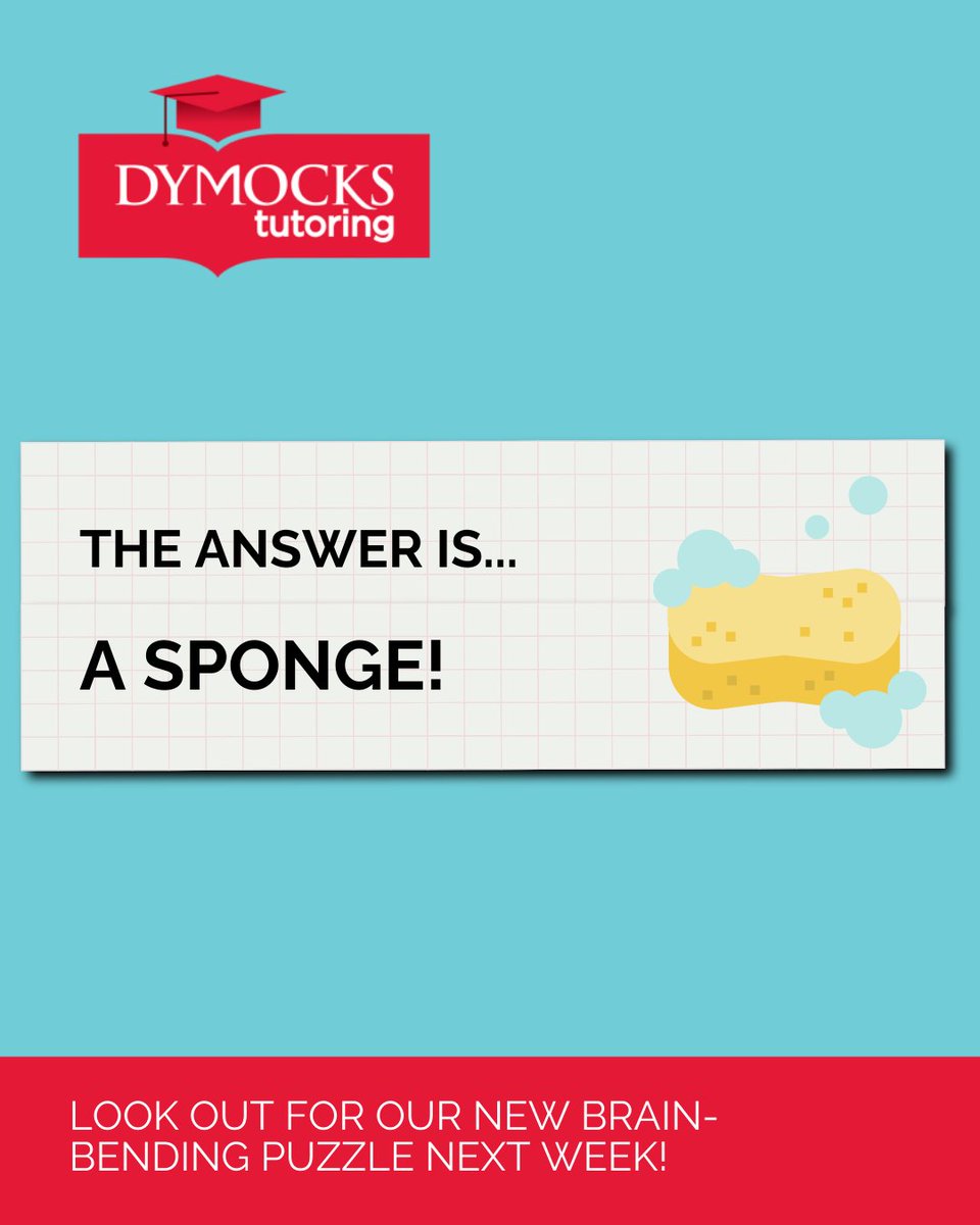 DymocksTutoring's tweet image. On Friday, we asked: &quot;What is full of holes but still holds water?&quot;
Answer: A sponge!​

Just like a sponge absorbs water, we hope you&apos;re always ready to absorb new knowledge and skills. Keep soaking up the learning!

Hashtags: #RiddleAnswer #LifelongLearning #DymocksTutoring