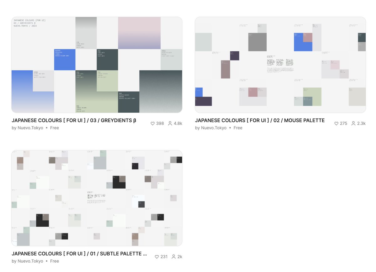 And you can get your 
JAPANESE GRADIENTS [ FOR UI ]™ 
on FIGMA for FREE 
— 
9000+ DOWNLOADS and counting
figma.com/@nuevotokyo 
—
Licensed under CC BY 4.0