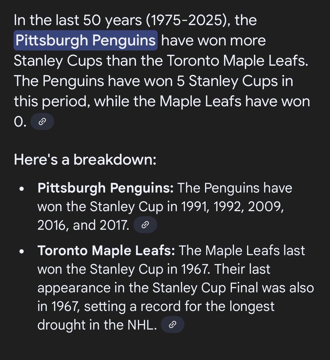 4thquarterkirk's tweet photo. @leafsfan69_  You can ask AI anything these days https://t.co/9N6kPPr5vu