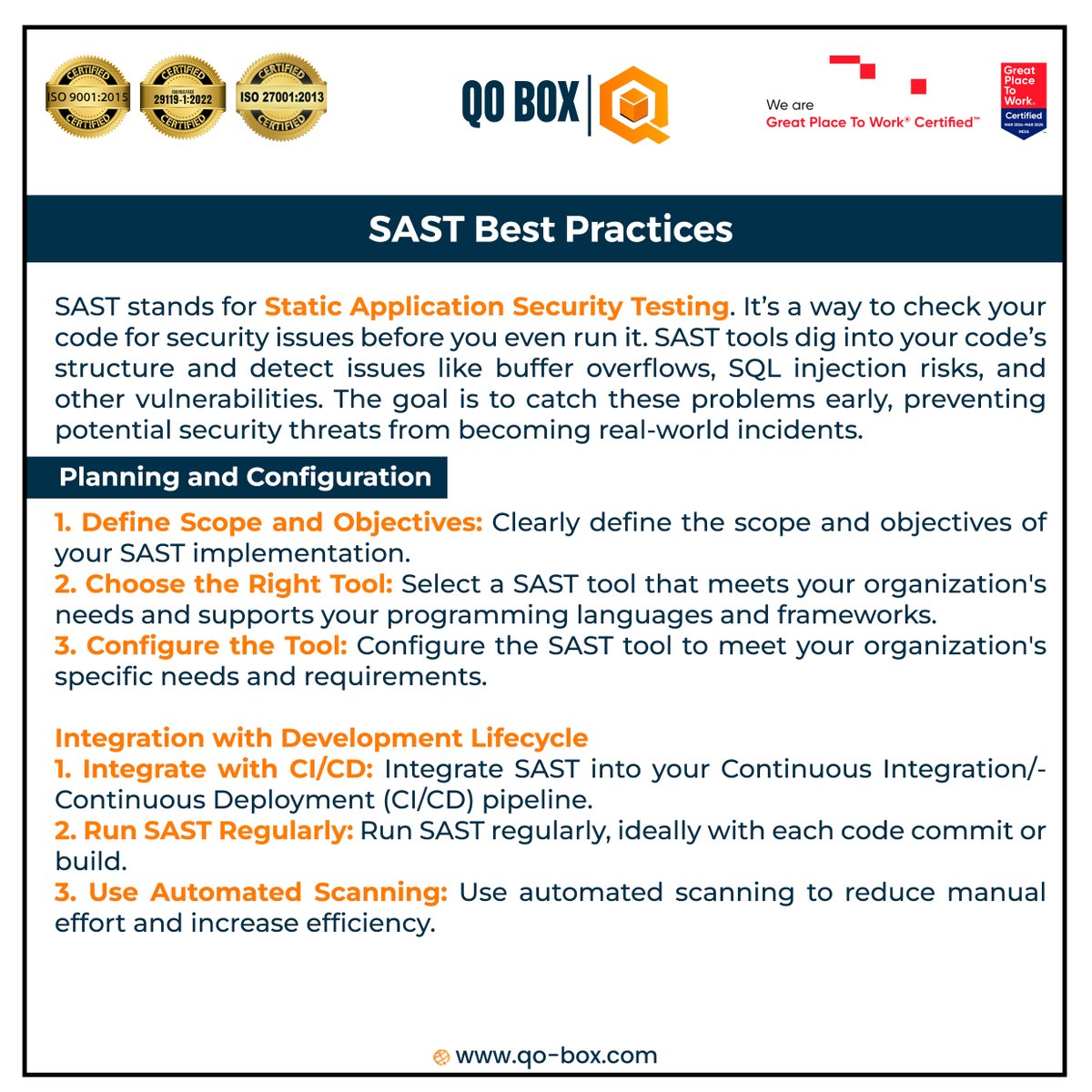 QoBox's tweet photo. 🔐 Secure your code from the start with SAST! At QO BOX, we follow best practices to catch issues early and keep your apps safe.

#SAST #AppSecurity #SecureCode #DevSecOps #CyberSecurity #CodeSafe #SoftwareTesting #QOBOX https://t.co/IEepUfOUOn