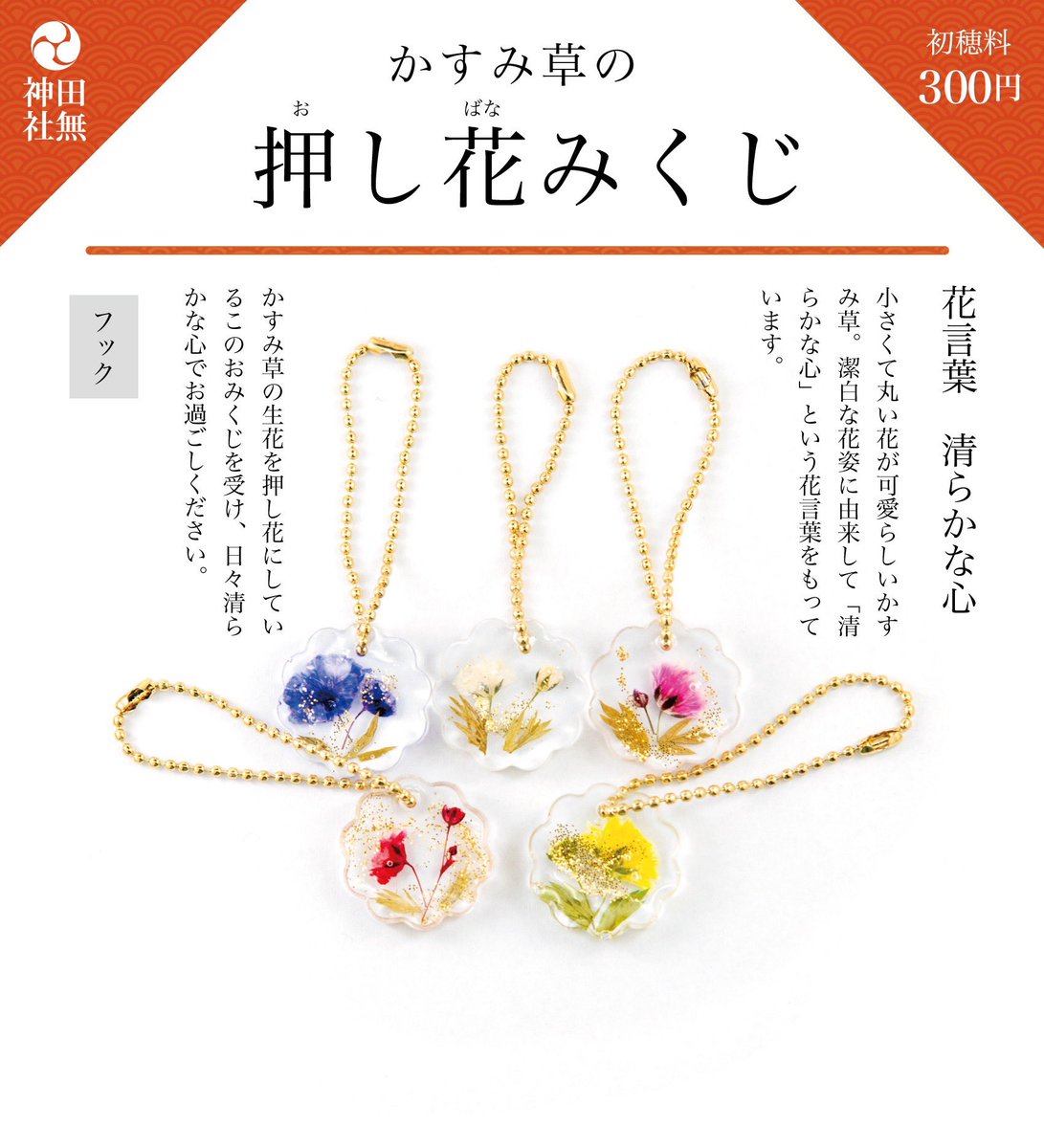 かすみ草の押し花みくじ〜 4月26日（土）より「押し花みくじ」の頒布を
