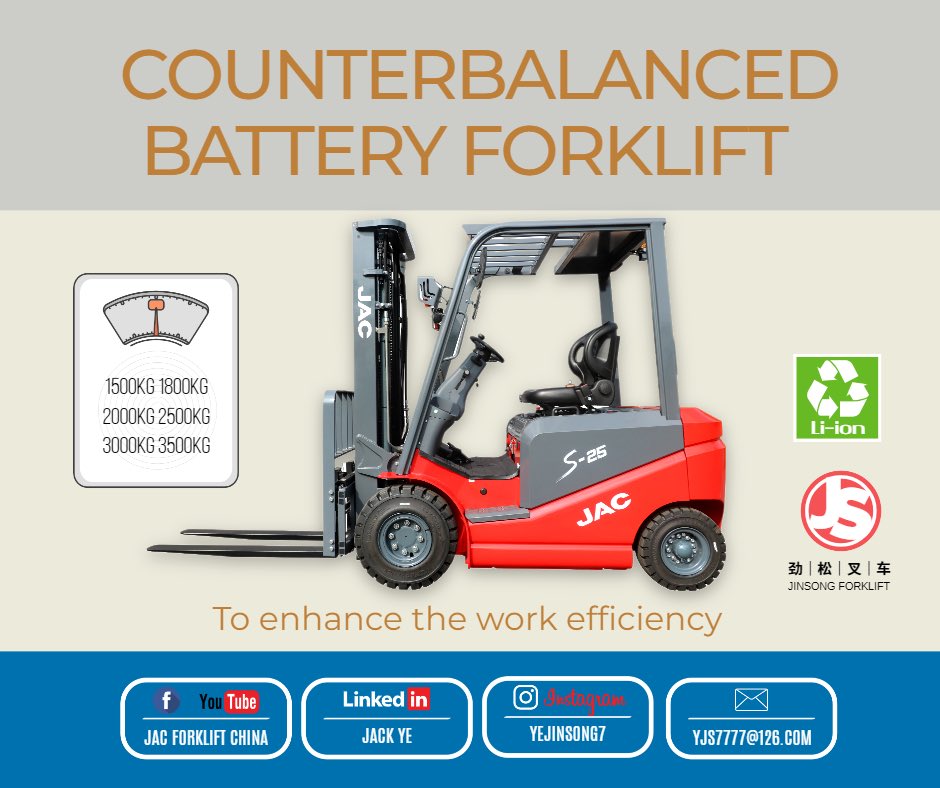 yejinsong7's tweet photo. 2500kg Electric forklift (Lithium battery)
#jackforklift #yjsforklift #stacker #jsforklift #劲松叉车 #forklift #forklifts #jacforklift #jacforkliftchina #forkliftdriver #вилочныйпогрузчик #maquina #지게차 #heftruck #รถยก #empilhadeira #gabelstapler #pallettruck #electricforklift https://t.co/AjwQb0Z9MN
