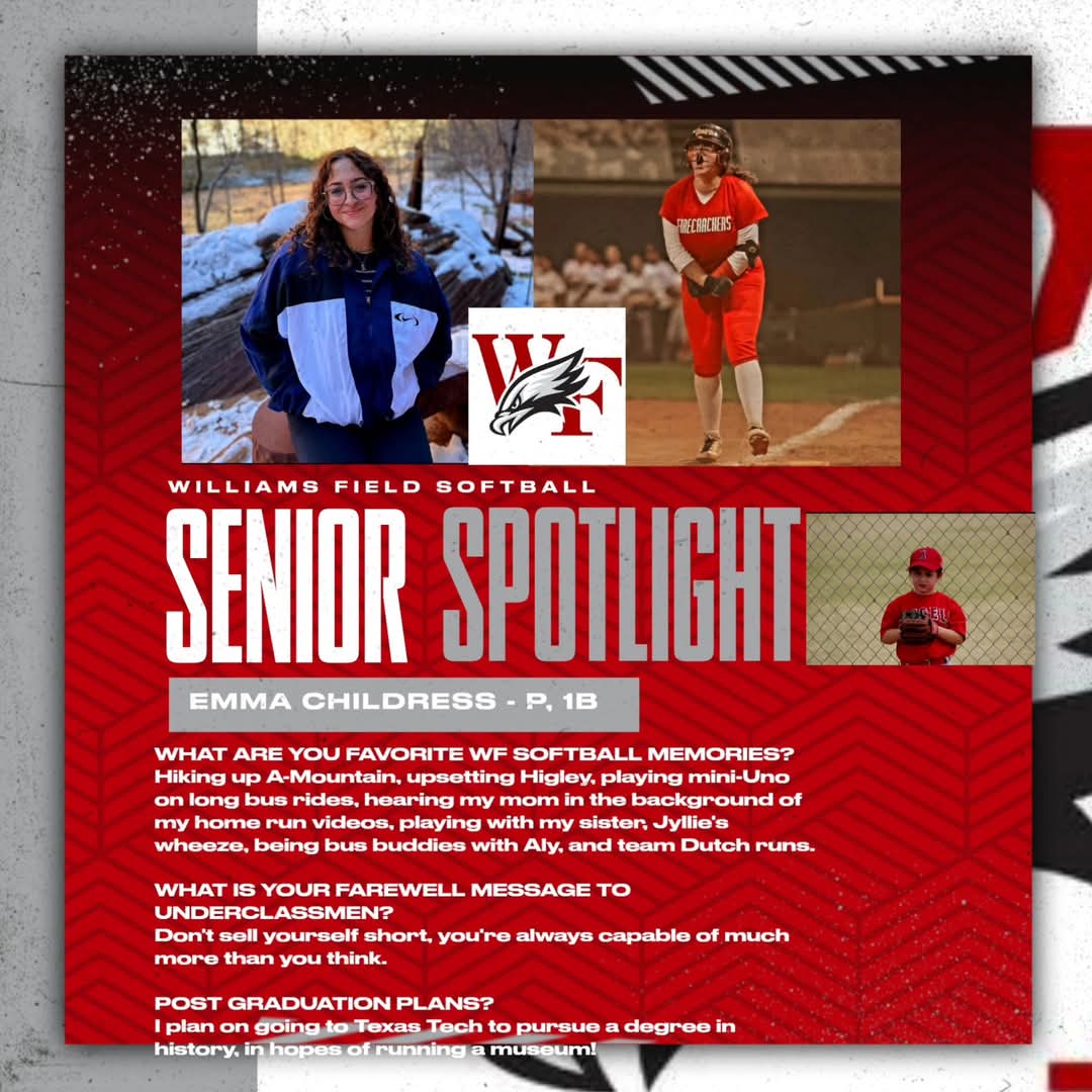 With one week left in the regular season, it is time to honor our seniors as we lead up to Senior Night, which starts with a 5:15 p.m. ceremony and 6 p.m. first pitch on Thursday vs. Higley.
Emma Childress has been in the middle of the circle and lineup on varsity for four years.