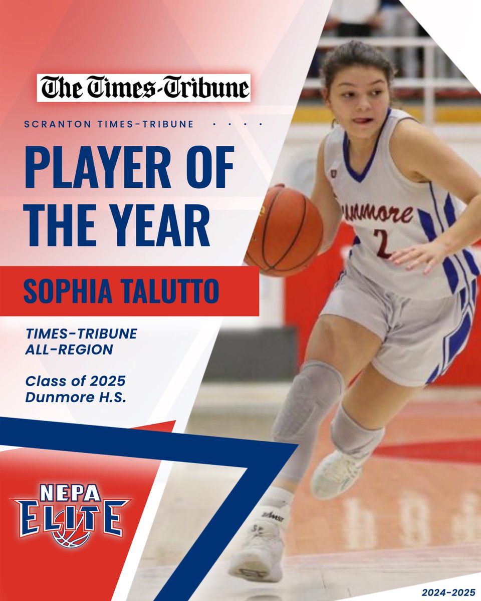 GIRLS PLAYER OF THE YEAR
Scranton Times-Tribune All-Region

Sophia Talutto (<a href="/STalutto/">Sophia Talutto</a>)
Senior, Dunmore H.S.

➡️ Headed to <a href="/ScrantonWBB/">Scranton Lady Royals</a> with <a href="/bjo2225/">Benjamin O'Brien</a>! 💪 

#BeELITE 🏀 #NEPAelite <a href="/carriebtoomey/">Carrie</a> <a href="/DunmoreBucksAD/">Dunmore Athletics</a>