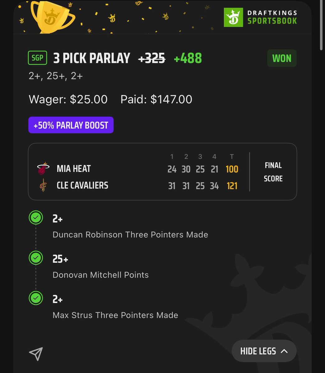 Patrons CASH the Heat/Cavs SGP✅🎯

NBA Picks are BACK!😮‍💨

#GamblingX #DraftKings #NBAX