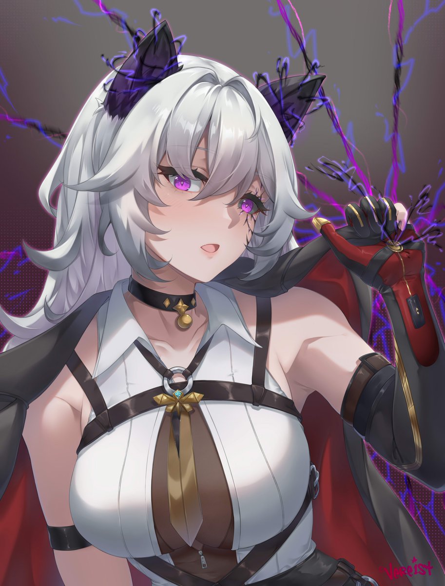 An amazing c0mm of my OC cosplaying as ZZZ's Evelyn. Done by the incredible Vereist! Thank you so much~