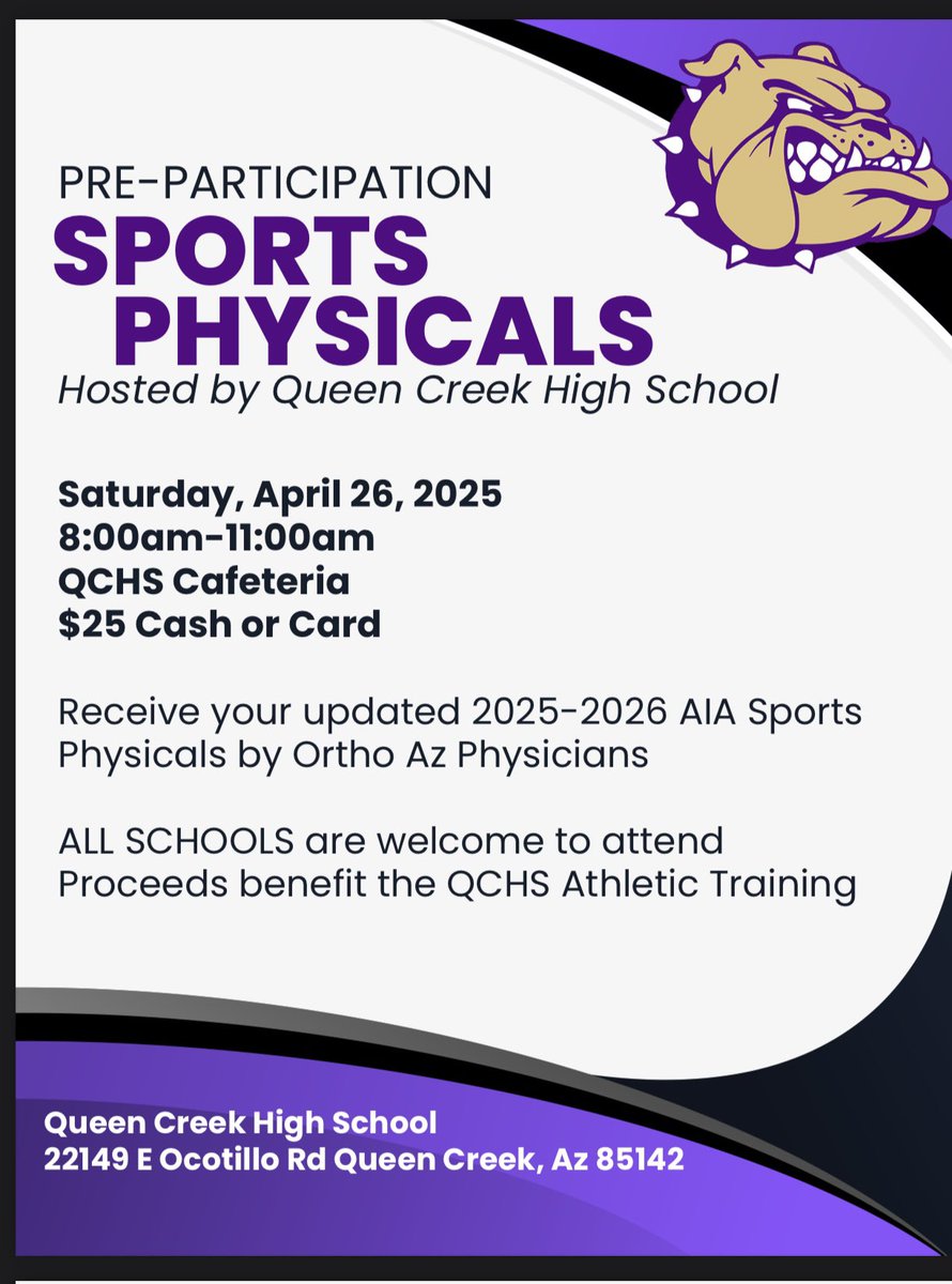 CommEdQCUSD's tweet photo. Do you have athletes that need pre participation physicals? QCHS is hosting a physical clinic in their cafeteria on April 26th from 8am-11am. Make sure to mark your calendars. #qcleads @qcusd95 https://t.co/uiNUHzfCqw