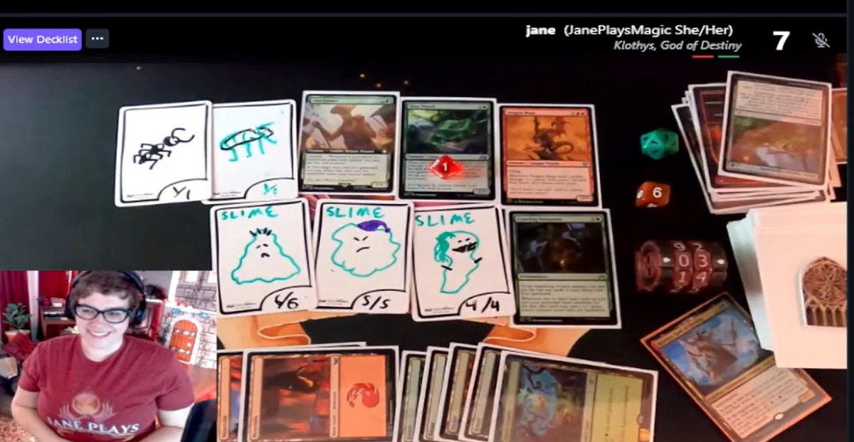 .<a href="/JanePlaysMagic/">JanePlaysMagic ✨️</a> is getting creative with the slime tokens on <a href="/MTGBert/">Bert Heart of Naya</a>'s stream tonight!