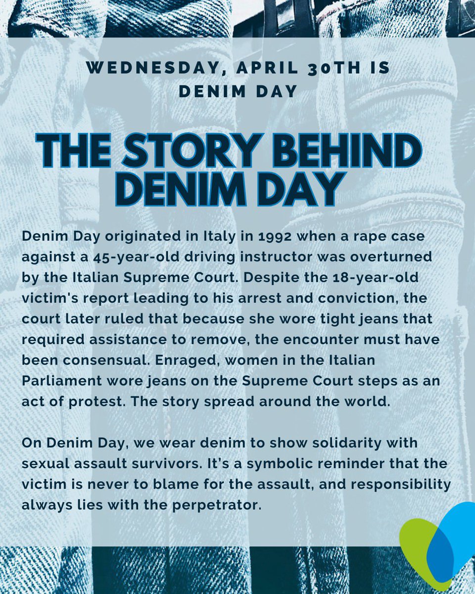 lindayanchuck's tweet photo. Repost from @thejhf
•
Did you know? Denim Day has its roots in Italy, but it's spread around the world and become an annual tradition. Join us on April 30th to spark conversation and stand with survivors. 

#DenimDay #SAAM https://t.co/YmS4YF2jPy