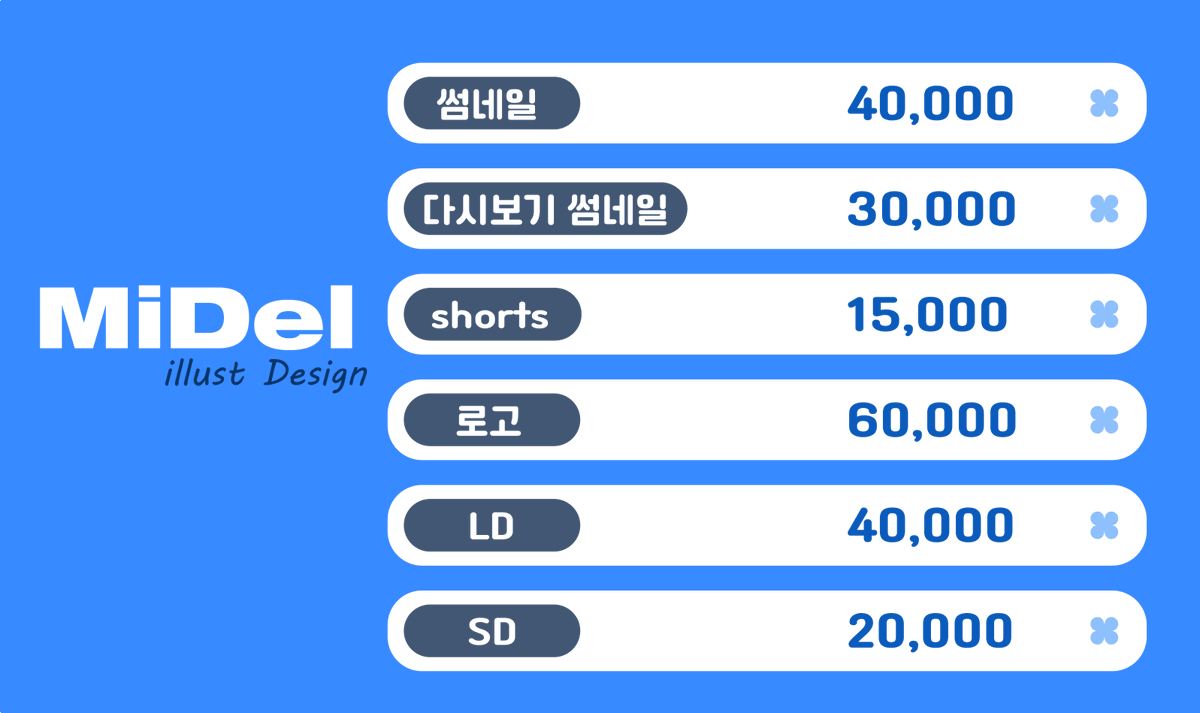 MiDel_hapycause's tweet image. midelhappycause.creatorlink.net
가격을 잘 모르겠다는 문의가 많아 리디자인 했습니다!🍀
문의는 편하게 🩵Discord🩵 들러주세요

#커미션 #썸네일 #외주