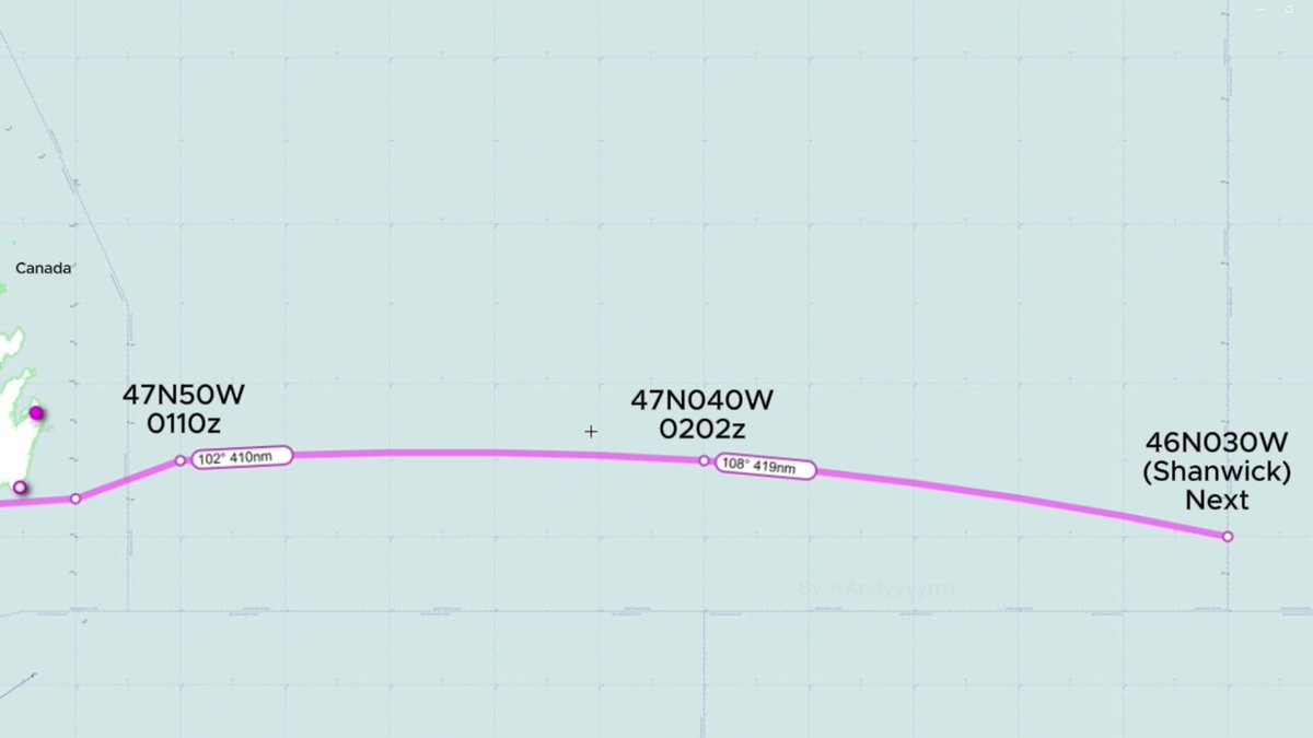 Andyyyyrrrr's tweet image. 01:21z EDGY 25-26 flt x2 USAF E-3/a Sentry's
Departed from Tinker AFB #KTIK.
Both Have now Checked in with Gander Radio #HF on 3476 khz. 
#EDGY25 (#E3) with a PosRep, Passed #47N050W.
Still Unclear where they're heading. 
#EDGY25 #EDGY26 Tails : 75-0556, 79-0001