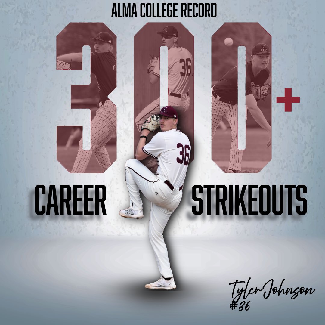 Alma College Baseball (@almascotsbsb) on Twitter photo Congratulations to <a href="/tylerjohnson_23/">Tyler Johnson</a> for achieving 300 Career Strikeouts! Johnson achieved this milestone at Olivet on Friday when he struck out 15 in the Scots win! Congratulations to <a href="/tylerjohnson_23/">Tyler Johnson</a> for achieving 300 Career Strikeouts! Johnson achieved this milestone at Olivet on Friday when he struck out 15 in the Scots win!