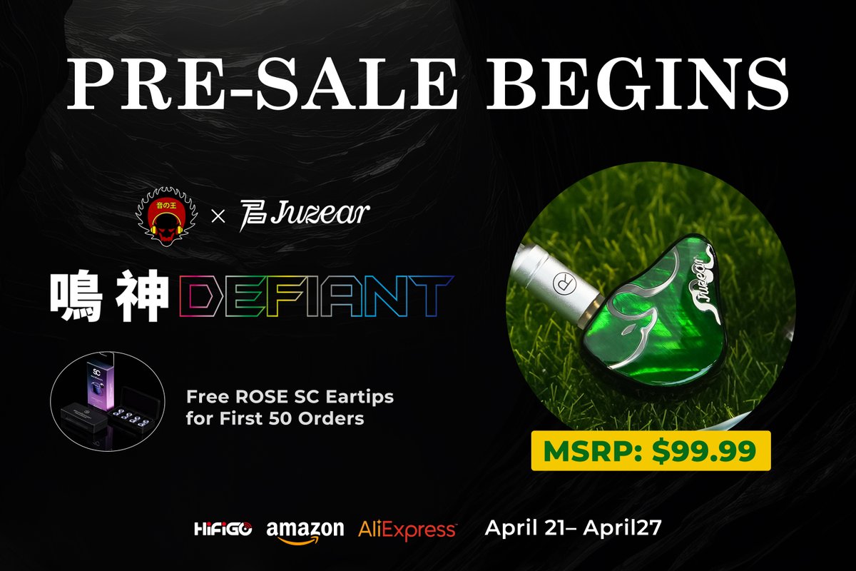 HiFiGoAudio's tweet image. @Zeospantera x Juzear Defiant Pre-Sale starts now!

🛒Order now to ship earlier
📅 Apr 21 – 27
🎁 First 50 orders get a bonus! Free ROSE SC Liquid Silicone Eartips—links below!
🛒Be quick‼️

Site:
hifigo.com/products/juzea…
AMZ US:
amazon.com/dp/B0F48B9K4P
AE:
aliexpress.com/item/325680863…