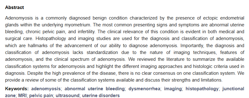 #mdpijcm
#Editor’s Choice Paper🔍
🏆#Highly_Cited_Paper
#Adenomyosis: An Updated Review on Diagnosis and Classification
🙌mdpi.com/2399268
Citations 23🔥 <a href="/MediPharma_MDPI/">MDPI Medicine & Pharmacology</a>
by Gaby Moawad et al. <a href="/Youssef__MD/">Youssef Youssef</a>