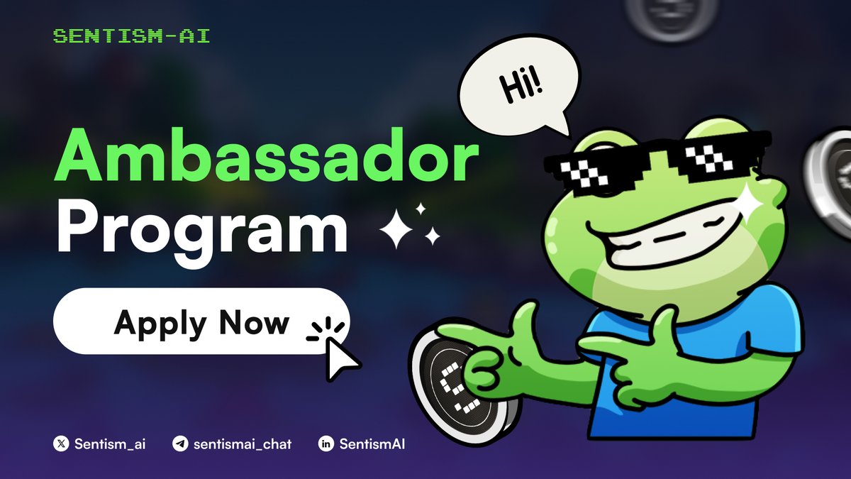 🔥 SentismAI Ambassador Program is now open!

We’re looking for long-term builders, creators, and thinkers to help shape the future of on-chain AI. 

🧠 If you believe in the power of autonomous agents and decentralized intelligence, let’s build it together.

👉 To qualify,