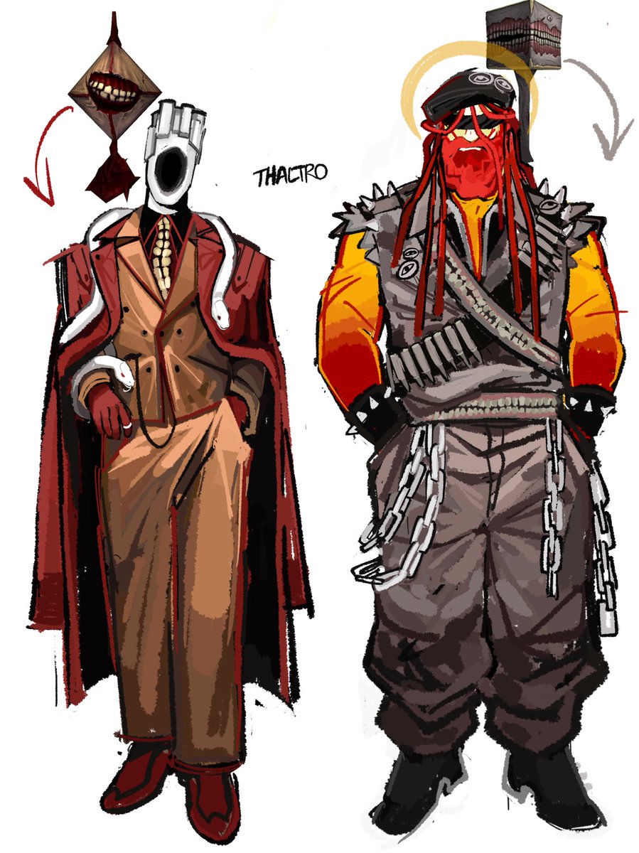 Decided to add Sisyphus Prime,, the flesh panopticon is a hard color palette to work with. Here’s the two now! Together <3 #ultrakill #minosprime #sisyphusprime