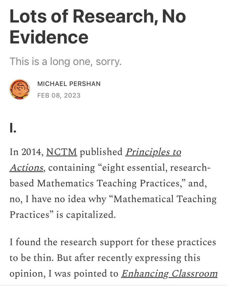 Productive Struggle can be traced to a 2011 dissertation, which can be traced to a report from an ideological math organization (not a study), and yet it’s used in math teaching like it’s revealed truth - and to shut down dissenting opinions