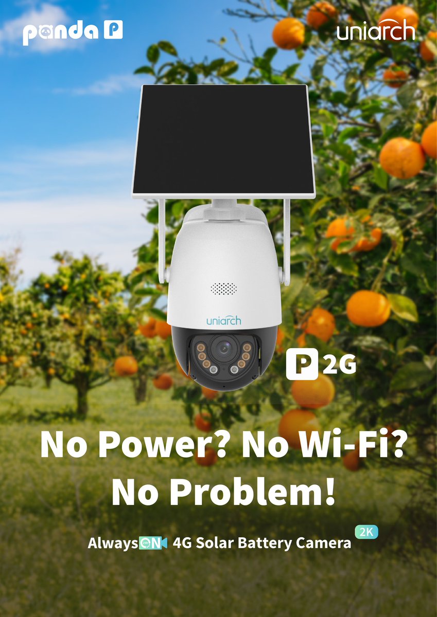 UniviewTech's tweet image. 🌐 No Power? No Wi-Fi? NO PROBLEM!
🌞 Introducing Uniarch AlwaysON 4G Solar Battery Camera (P2G)!
Perfect For:
Farmlands 🚜 | Orchards 🍎 | Fishponds 🐟 | Forests 🌳 | Vacation Homes 🏡 | Construction Sites ...
#SolarSecurity #4GCamera