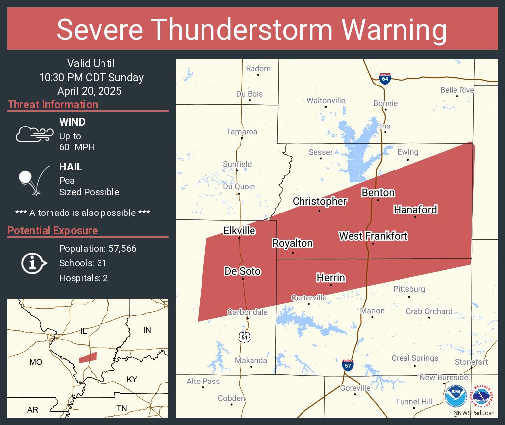 Severe Thunderstorm Warning including Herrin IL, West Frankfort IL and  Benton IL until 10:30 PM CDT