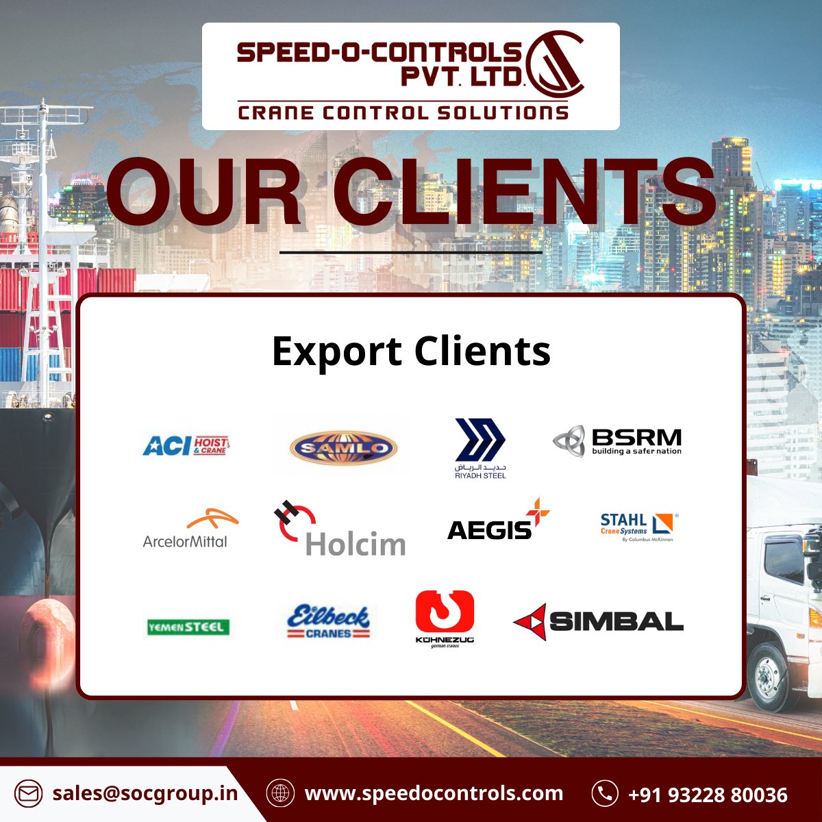 SpeedOControls's tweet image. Speed-O-Controls: trusted globally by giants like ArcelorMittal and Holcim for precision-engineered crane control solutions. Made in India, delivering safety and performance worldwide. #SpeedOControls #GlobalClients #MakeInIndia #IndustrialAutomation