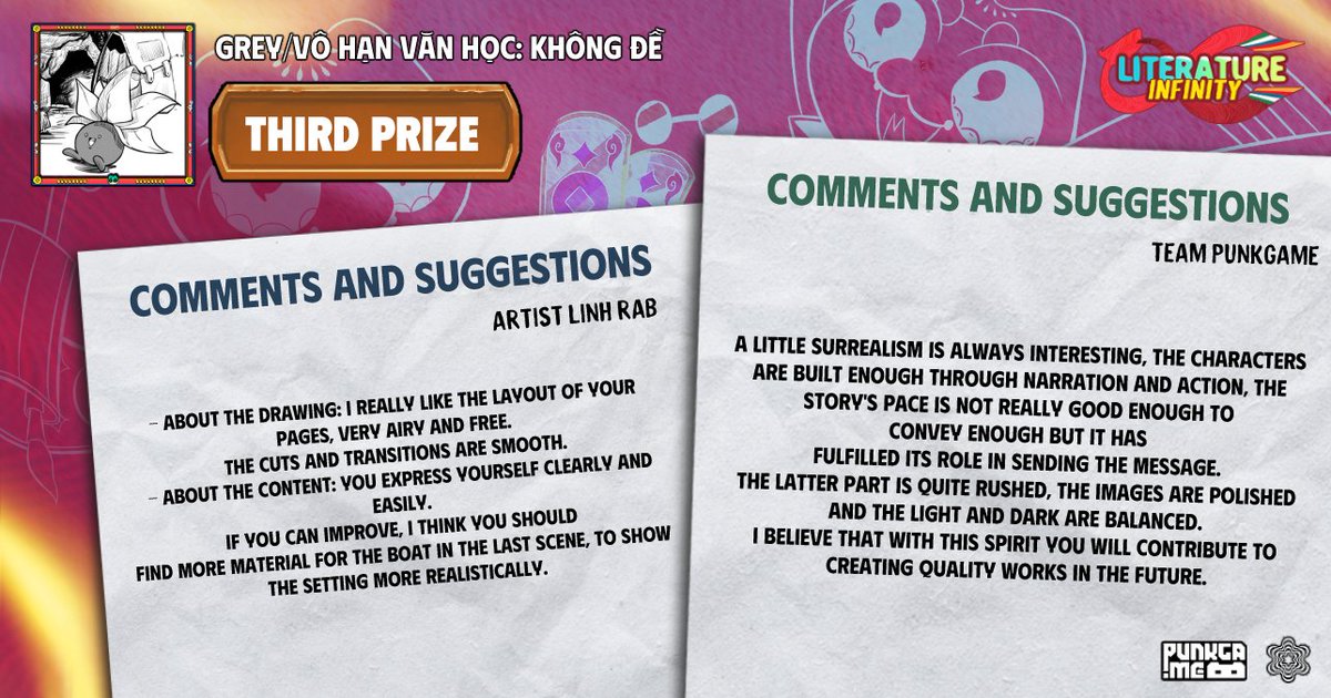 📢 LITERATURE INFINITY CONTEST — OFFICIAL WINNERS ANNOUNCED! 🎨📚

Hosted by PunkgaMe

After a wave of creative storytelling, here are the champions of Literature Infinity:

🏆 Grand Prize – 6,000,000 VND

“When Will It Be Done” by Boredgaylord

🔗 View artwork: