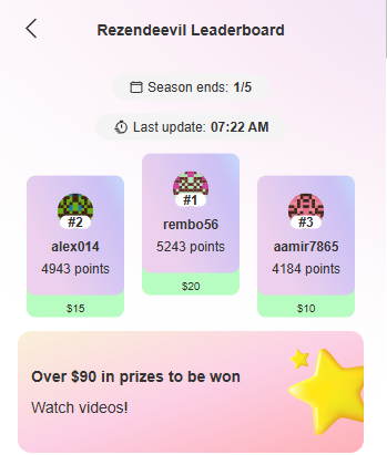Rezendeevil Token (@rzndetoken) on Twitter photo The $RZNDE leaderboard competition is heating up! 🔥
Rembo56 taking the lead with 5243 points while Alex014 and Aamir7865 battle for 2nd and 3rd! Over $90 in prizes to be won just for watching videos from <a href="/rezende_evil/">Rezende #ADR33M 🚀</a> (34M subscribers).
This is what real engagement looks like The $RZNDE leaderboard competition is heating up! 🔥
Rembo56 taking the lead with 5243 points while Alex014 and Aamir7865 battle for 2nd and 3rd! Over $90 in prizes to be won just for watching videos from <a href="/rezende_evil/">Rezende #ADR33M 🚀</a> (34M subscribers).
This is what real engagement looks like