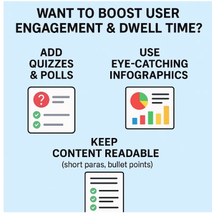 arseoconsultant's tweet photo. Want to boost user engagement &amp; dwell time? ⏳💡
✅ Add quizzes &amp; polls
📊 Use eye-catching infographics
✍️ Keep content readable (short paras, bullet points)
More engagement = Better SEO = More traffic! 🚀
#SEOtips #ContentMarketing https://t.co/Z40cqrvZor