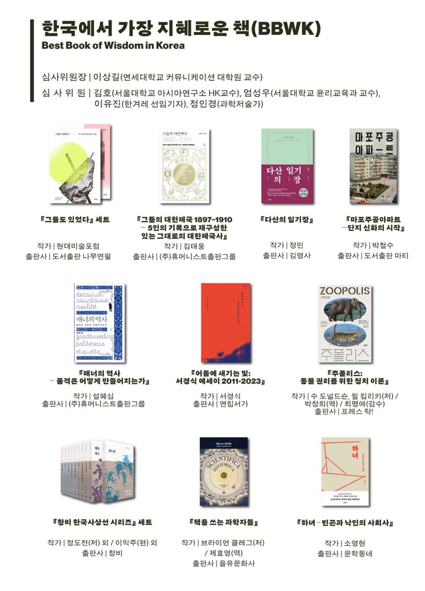 서울국제도서전 <한국에서 가장 좋은 책>에
창비 책 3권이 선정되었습니다!

한국에서 가장 즐거운 책 『점과 선과 새』 
한국에서 가장 재미있는 책 『호시탐탐』 
한국에서 가장 지혜로운 책 『창비 한국사상선 시리즈』 세트

무려 4개 영역 중 3개 영역에 선정되었네요!

우리 도서전에서 만나요🫶