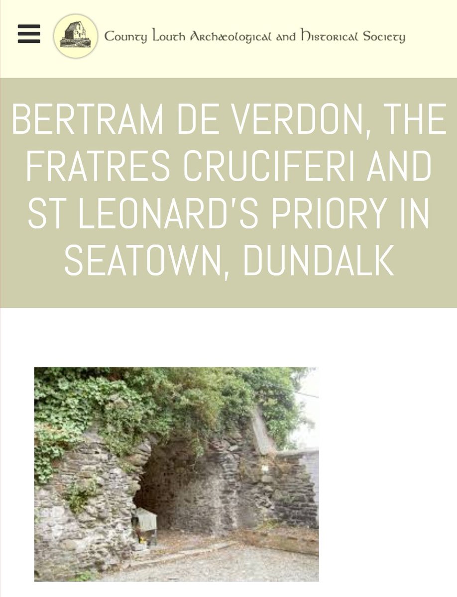 Our next lecture will take place on Thursday, April 24th, 8pm via Zoom.
Dr Alison Lennon of the County Museum will discuss the foundation of St Leonard’s Priory in Seatown, Dundalk, in the late 12th century. 
All welcome.
Zoom details on the day here: clahs.ie/events/bertram…