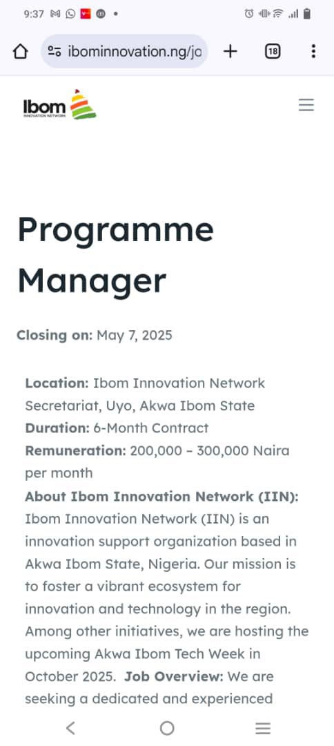 nextdeegit's tweet image. Ibom Innovation Network, organizers of Akwa Ibom Tech Week is looking for you

ibominnovation.ng/jobs/programme…