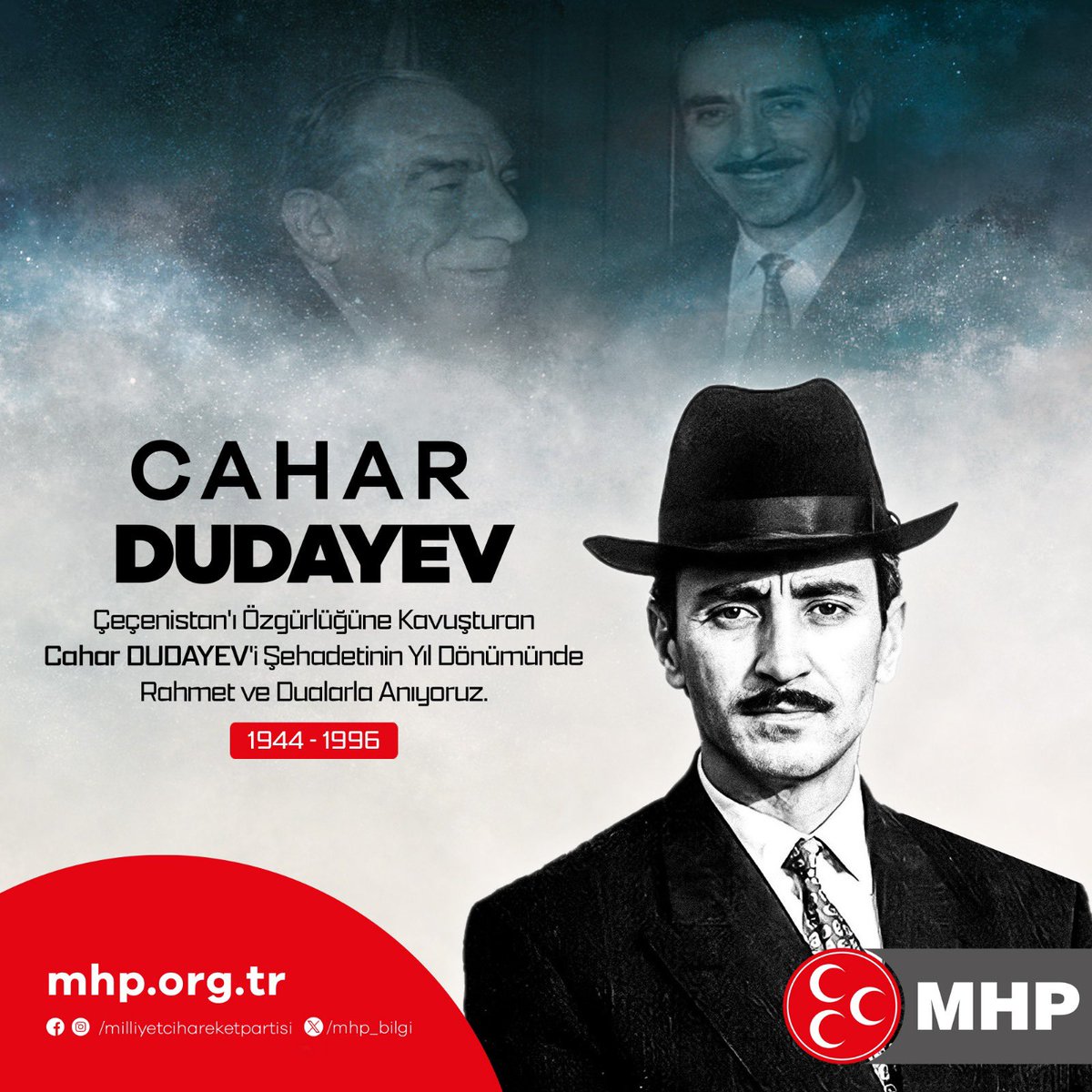 Çeçenistan'ı özgürlüğüne kavuşturan Cahar Dudayev'i şehadetinin yıl dönümünde rahmet ve dualarla anıyorum.