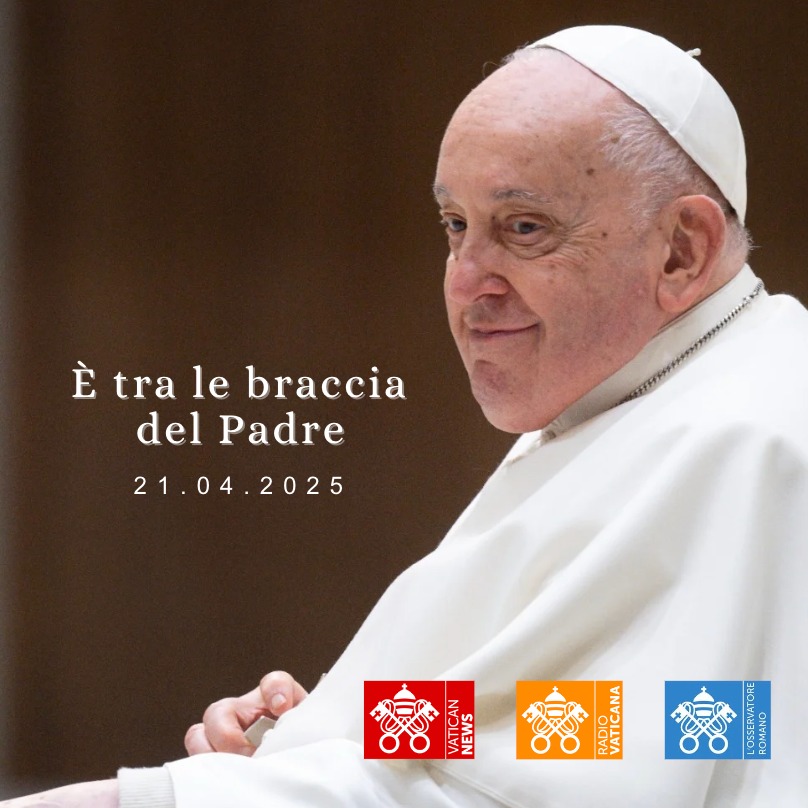 #PapaFrancesco
Alle ore 7:35 di questa mattina il Vescovo di Roma, Francesco, è tornato alla casa del Padre. La sua vita tutta intera è stata dedicata al servizio del Signore e della Sua chiesa.