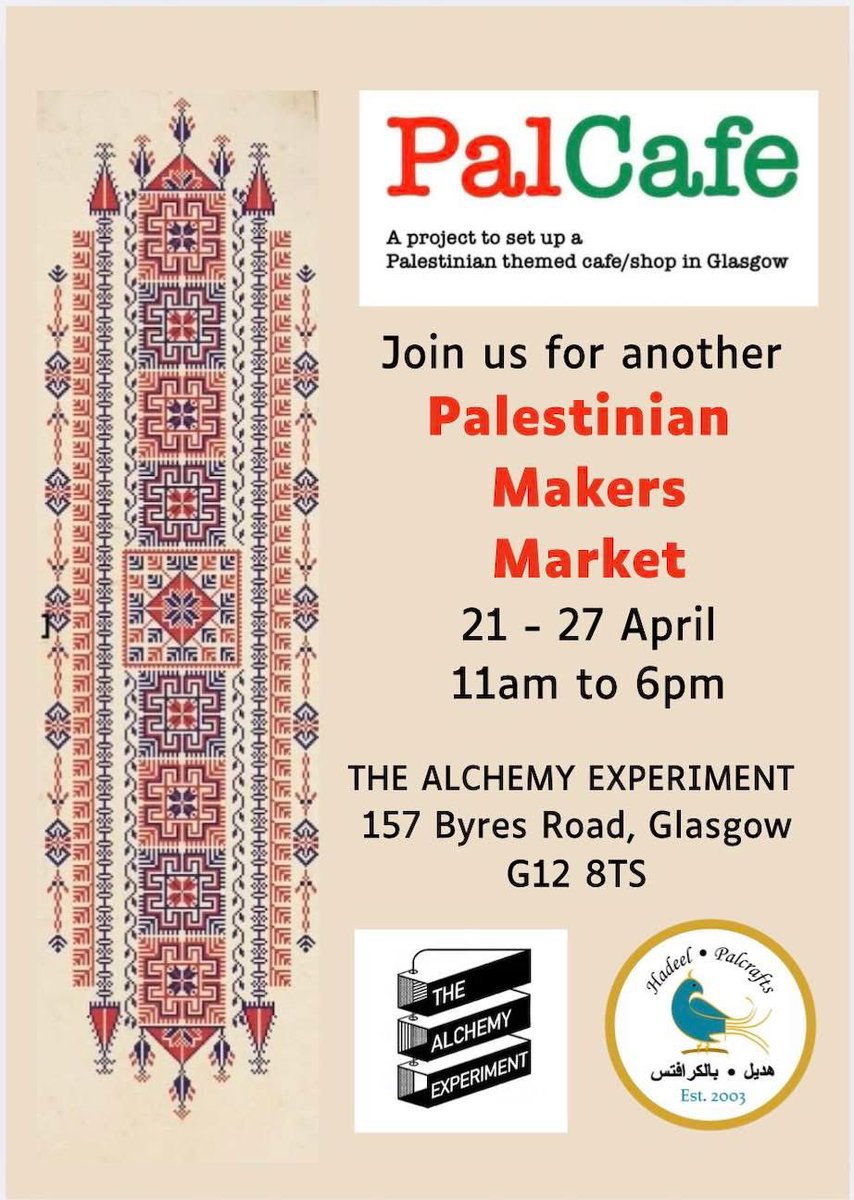 Back by demand! 

Come along and show your support for Palestinian artists, producers and makers. 

Opening today until Sunday.