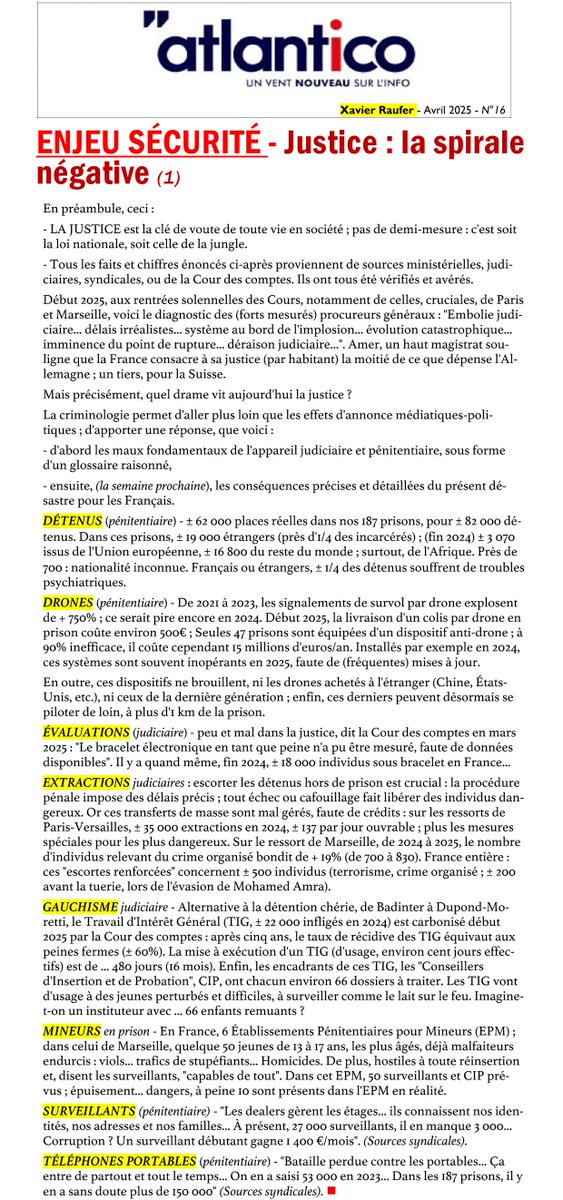 Xavier_Raufer's tweet photo. JUSTICE (1) : UNE INSTITUTION ÉTRANGLÉE ET AFFAIBLIE
https://t.co/jugD6QRrCa

-----> Pour recevoir ces newsletter par mail n'hésitez pas a vous rendre sur : https://t.co/QnjOn1nzQB et a remplir le petit formulaire sur la droite.