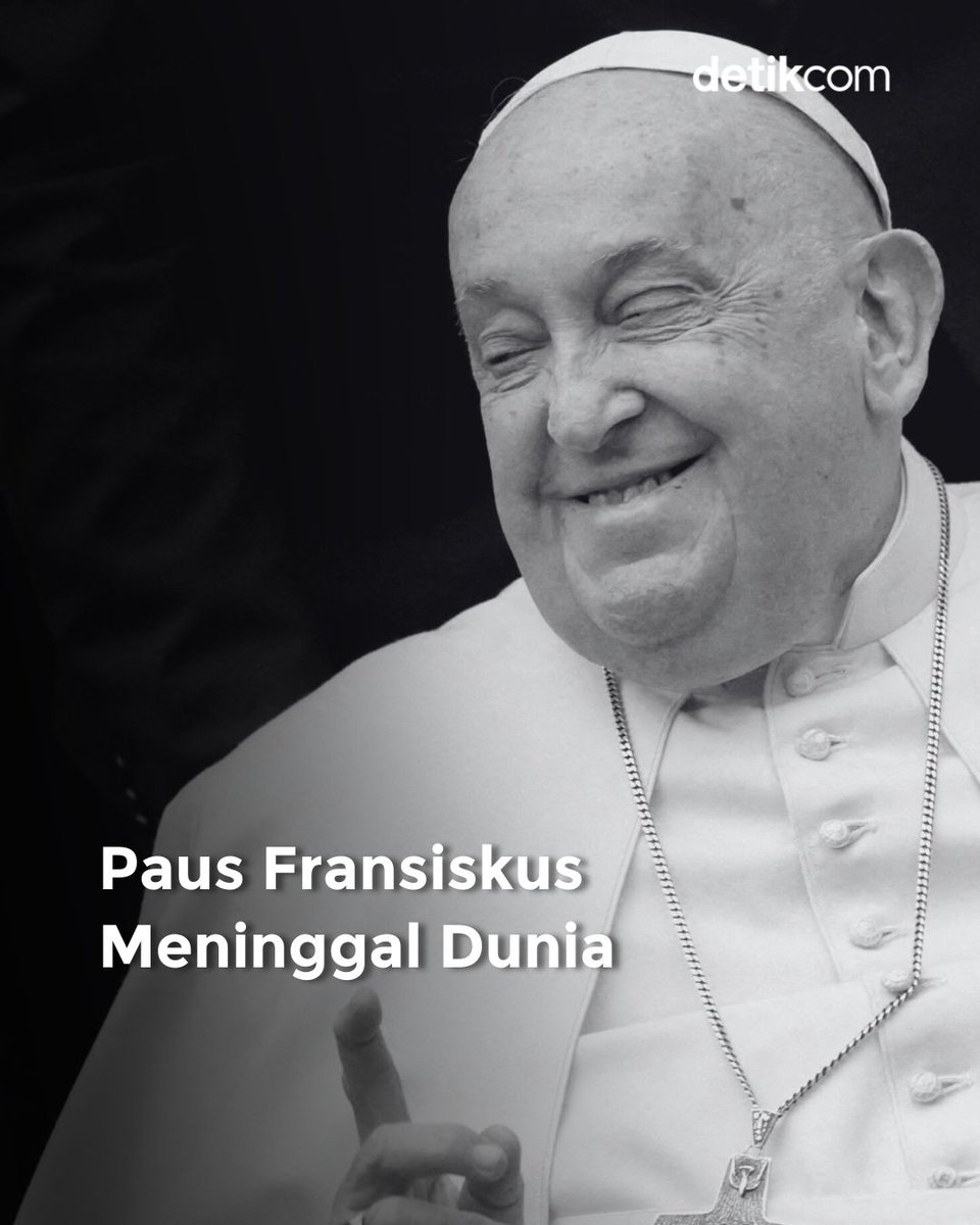 Paus Fransiskus meninggal pada hari Senin (21/4) di usia 88 tahun. Paus meninggal sehari setelah tampil di Lapangan Santo Petrus pada hari Minggu (20/4) waktu setempat saat Paskah. 

>> news.detik.com/internasional/…