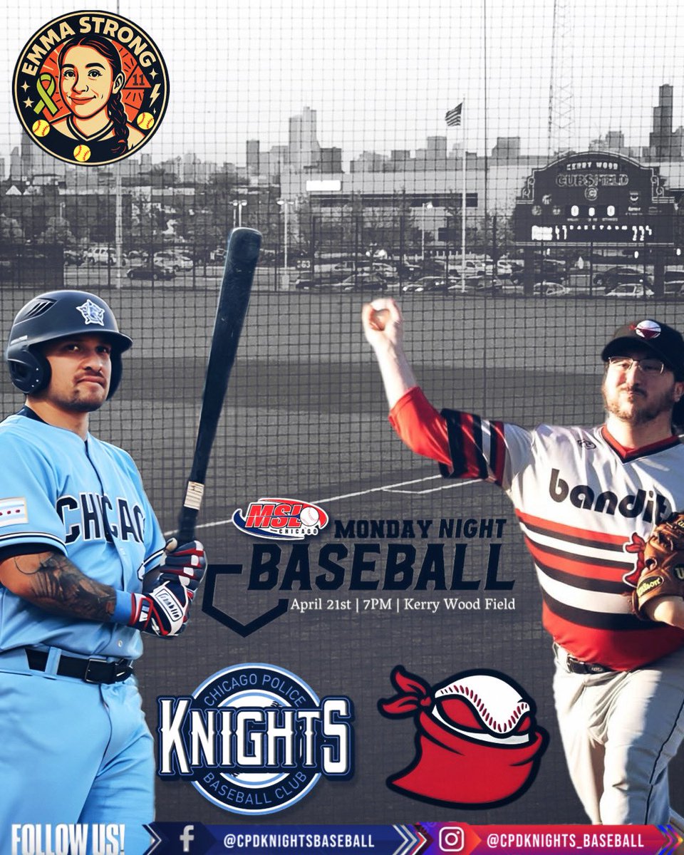 Get ready for another exciting matchup as your Boys in Blue take the field against a tough and talented Chicago Bandits squad. The Bandits bring a young, hungry roster and are looking to make a statement—but the CPD Knights are locked in and ready for the challenge.
#OneTeam