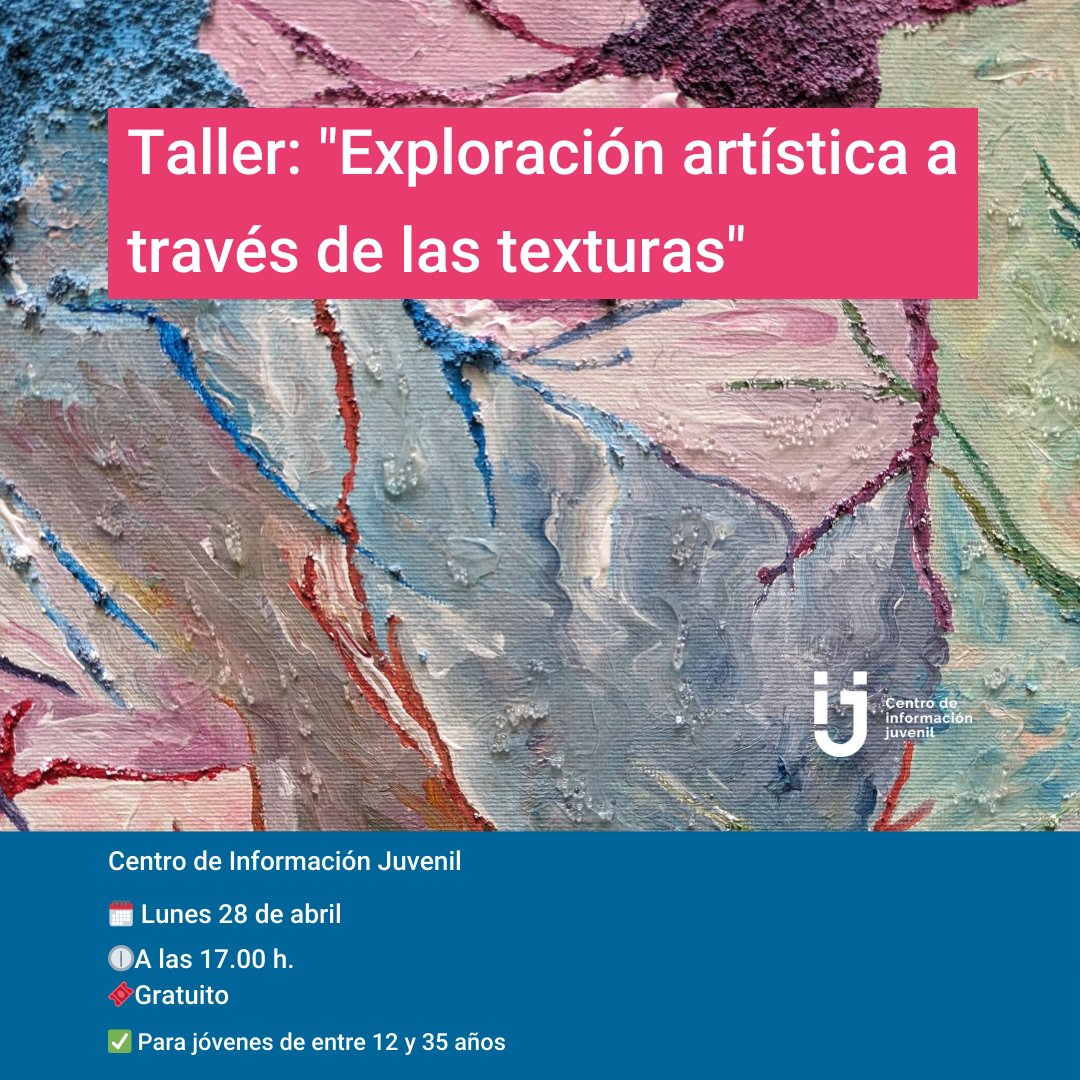 🎨 ¿Te apuntas a un taller artístico con texturas?
✨ Con @colors_by_vero, el lunes 28/04 a las 17:00 h.
🧑‍🎨 Gratuito y sin experiencia previa.
👥 Para jóvenes de 12 a 35 años.
📍 ¡Inscríbete aquí! 👉 tenerifejovenyeduca.com/cij/actividade…

#Arte #Taller #Cultura #CIJEnseña #CabildoJoven