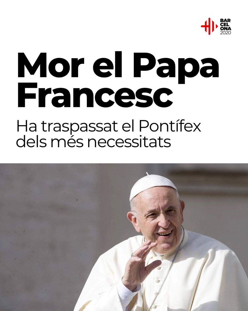 Ha traspassat el Papa Francesc als 88 anys. Un home dedicats al més necessitats fins el final dels seu dies.

El tindrem molt present en la nostra pregària.

ACS.