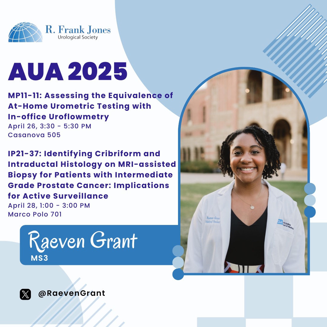 Check out R Frank Jones Members presenting at #AUA2025! We'll be highlighting upcoming presentations all week in the runup to the AUA meeting including talks by med student Raeven Grant!