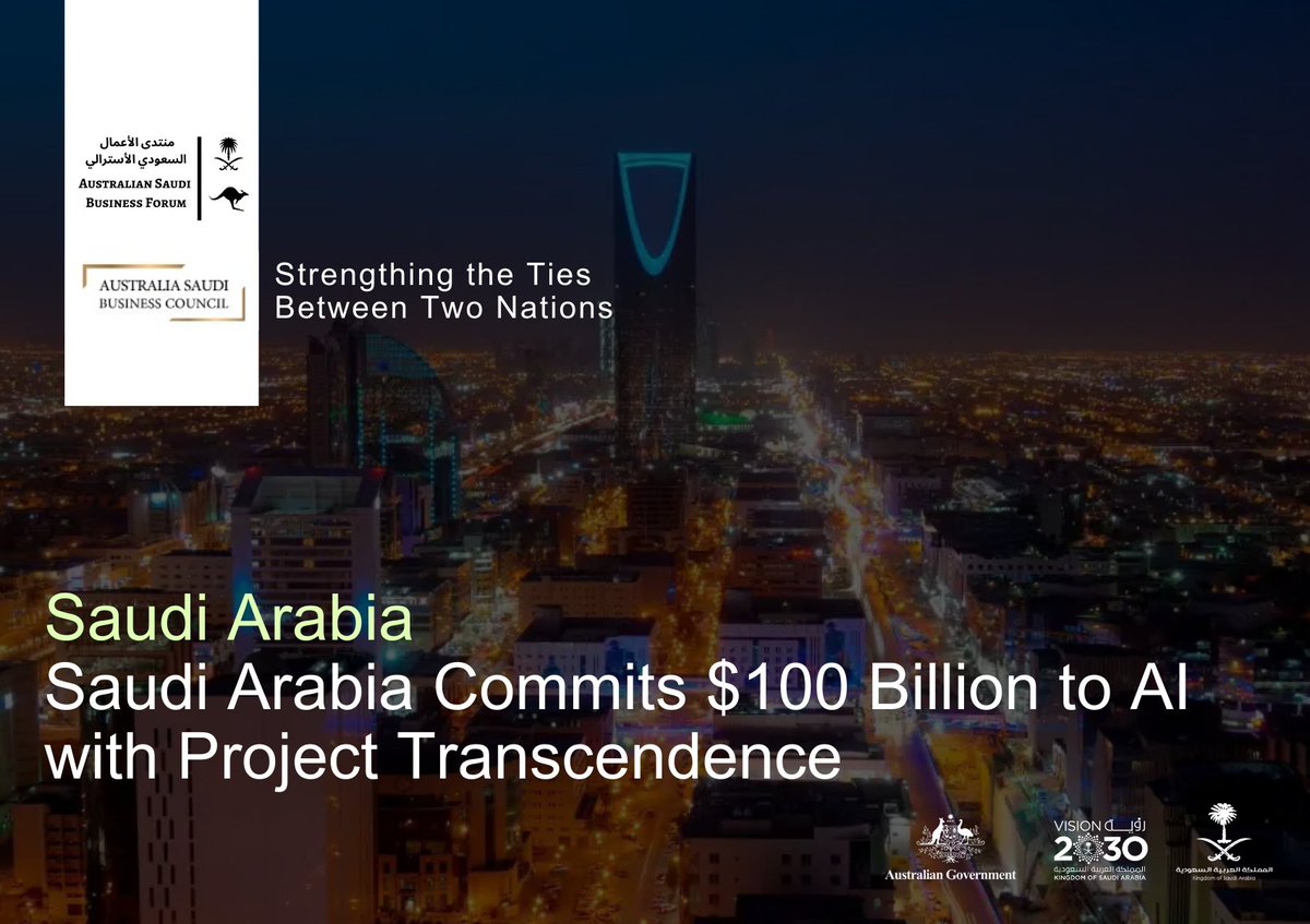 ASBF_2030's tweet photo. Saudi Arabia launches $100B “Project Transcendence” to lead in global AI.
Google joins with $10B, focus on Arabic AI, data centres, & startups.
Part of Vision 2030’s tech-driven future.
#SaudiVision2030 #AI #ProjectTranscendence https://t.co/KOmFZAAG9m