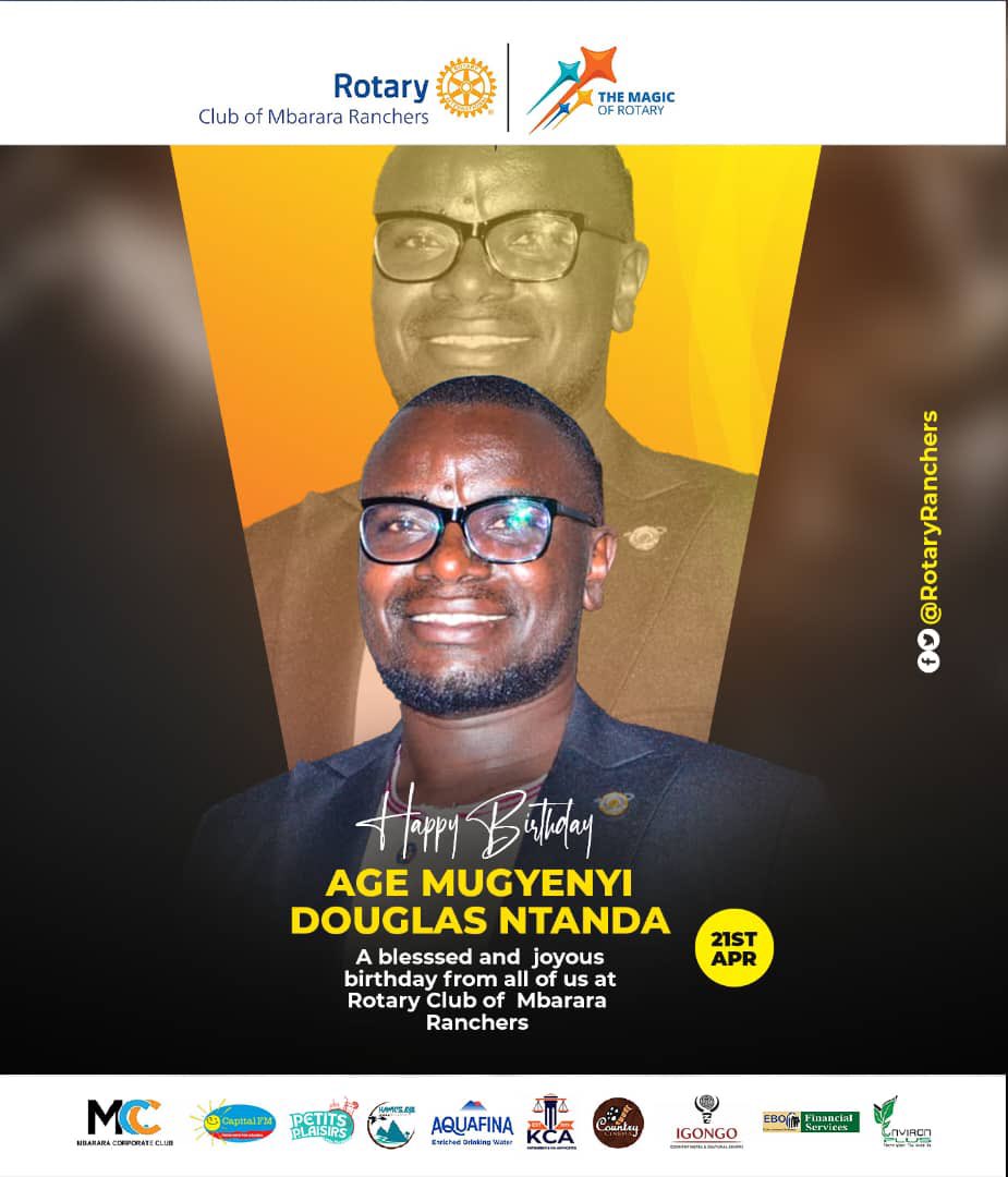 Rotary Club of Mbarara Ranchers (@rotaryranchers) on Twitter photo Sending birthday greetings to a valued Rancher and friend <a href="/donTheDouglas/">Mugyenyi DonDouglas Ntanda</a> . May your day be filled with love, laughter, and unforgettable memories. Your hard work and dedication to serve humanity above self do not go unnoticed. Enjoy your special day! Sending birthday greetings to a valued Rancher and friend <a href="/donTheDouglas/">Mugyenyi DonDouglas Ntanda</a> . May your day be filled with love, laughter, and unforgettable memories. Your hard work and dedication to serve humanity above self do not go unnoticed. Enjoy your special day!
