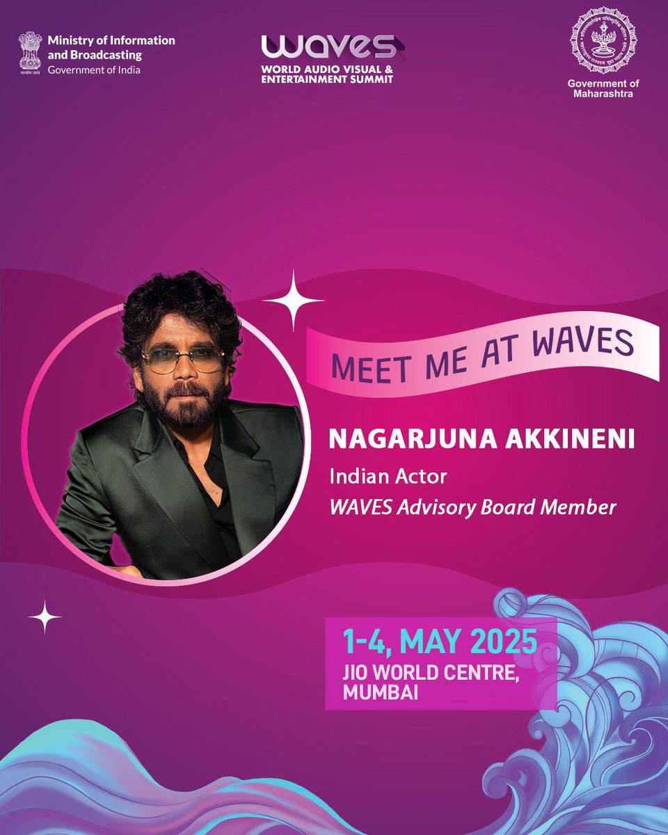 WAVES India (@wavesummitindia) on Twitter photo The influential <a href="/iamnagarjuna/">Nagarjuna Akkineni</a> joins WAVES 2025, to celebrate legacy, charm and cinematic excellence.
His presence bridges storytelling and entrepreneurship across generations.
Register at: wavesindia.org
#CreateInIndiaChallenge #WAVES #WAVES2025 #WAVESIndia The influential <a href="/iamnagarjuna/">Nagarjuna Akkineni</a> joins WAVES 2025, to celebrate legacy, charm and cinematic excellence.
His presence bridges storytelling and entrepreneurship across generations.
Register at: wavesindia.org
#CreateInIndiaChallenge #WAVES #WAVES2025 #WAVESIndia