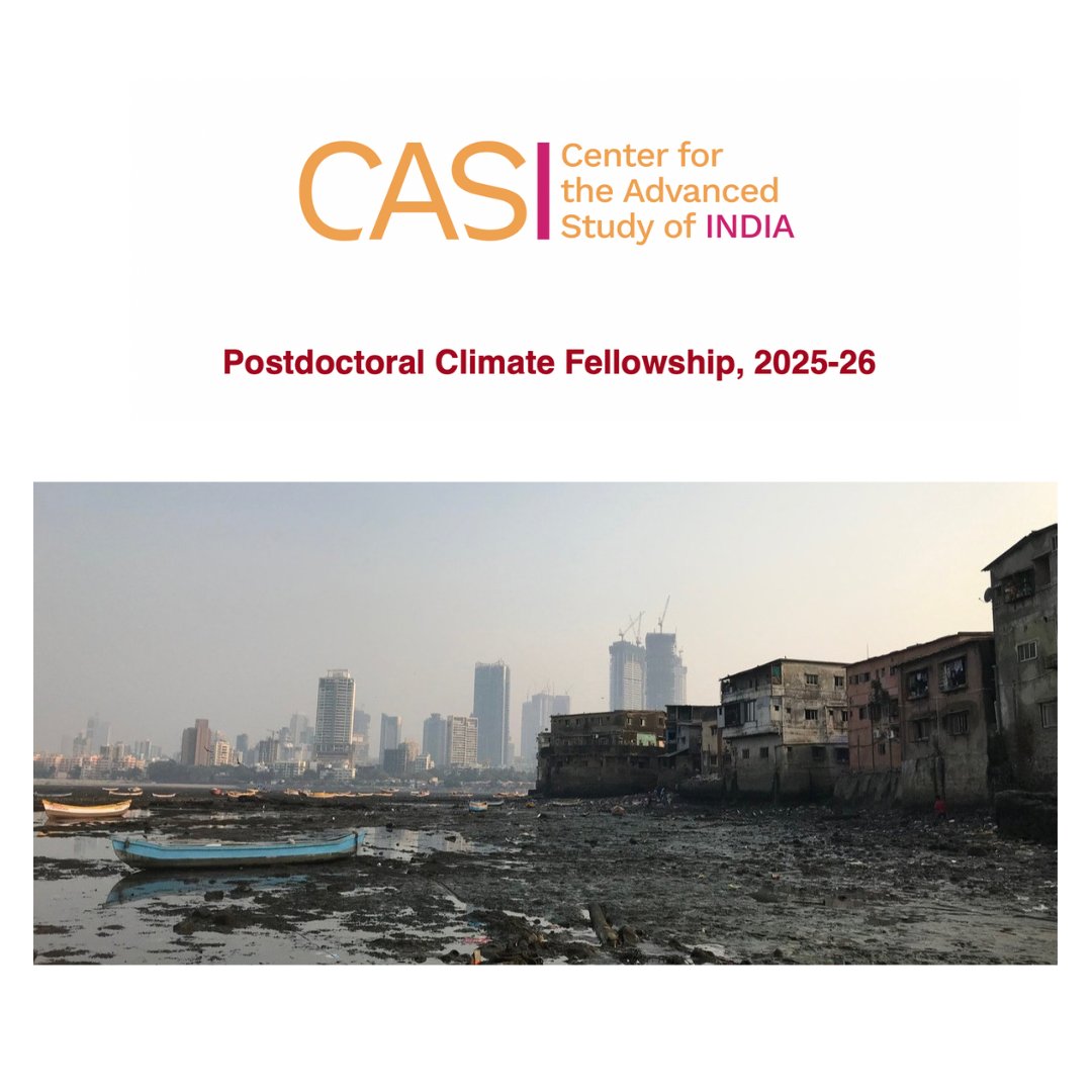 UPIASI (@upiasi) on Twitter photo Exciting opportunity!
Applications are open for <a href="/CASIPenn/">Center for the Advanced Study of India</a>'s 2025-26 Postdoctoral Climate Fellowship! Seeking scholars in environment-society relations, urbanization, and climate change.
For more details please visit: casi.sas.upenn.edu/postdoctoral-c…
#Fellowship #Climate Exciting opportunity!
Applications are open for <a href="/CASIPenn/">Center for the Advanced Study of India</a>'s 2025-26 Postdoctoral Climate Fellowship! Seeking scholars in environment-society relations, urbanization, and climate change.
For more details please visit: casi.sas.upenn.edu/postdoctoral-c…
#Fellowship #Climate