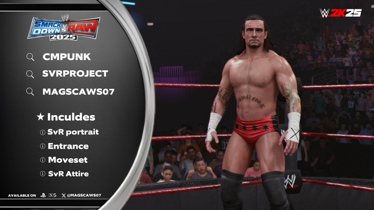 MAGSCAWS07's tweet image. NEW! #WWE2K25 Upload
⭑( CM PUNK )
⭑ Search tag ➤ #CMPunk
⭑ Search tag ➤ #MAGSCAWS07
⭑ Search tag ➤ #SVRPROJECT
⭑ INCLUDES
● SVR 08 render,
● in - gameMoveset,
● in - game Entrance,
● SVR 08 Attire