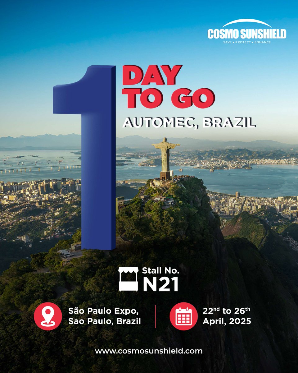 CosmoSunshield's tweet image. Only 1 day to go before we shine in São Paulo!

Cosmo Sunshield and Cosmo PPF are ready to turn heads and elevate automotive standards.

Visit us at Stall No. N21, São Paulo Expo | 22–26 April

#CosmoSunshield #CosmoPPF #Automec #Brazil #2025 #PPF #Cars #Exciting #StayProtected