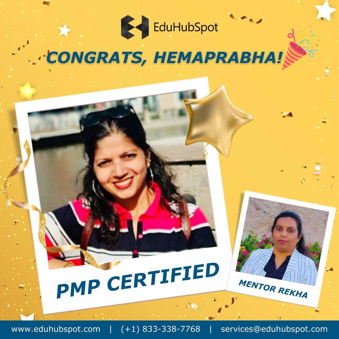 eduhubspot's tweet image. #SpotYourSuccess 🏆
 Congratulations on achieving your PMP Certification, Hemaprabha Ashwin! You have shown tremendous dedication and hard work to obtain this certification and we are so proud.
 
 Mentored by : Rekha Natarajan
 
 eduhubspot.com

#eduhubspot