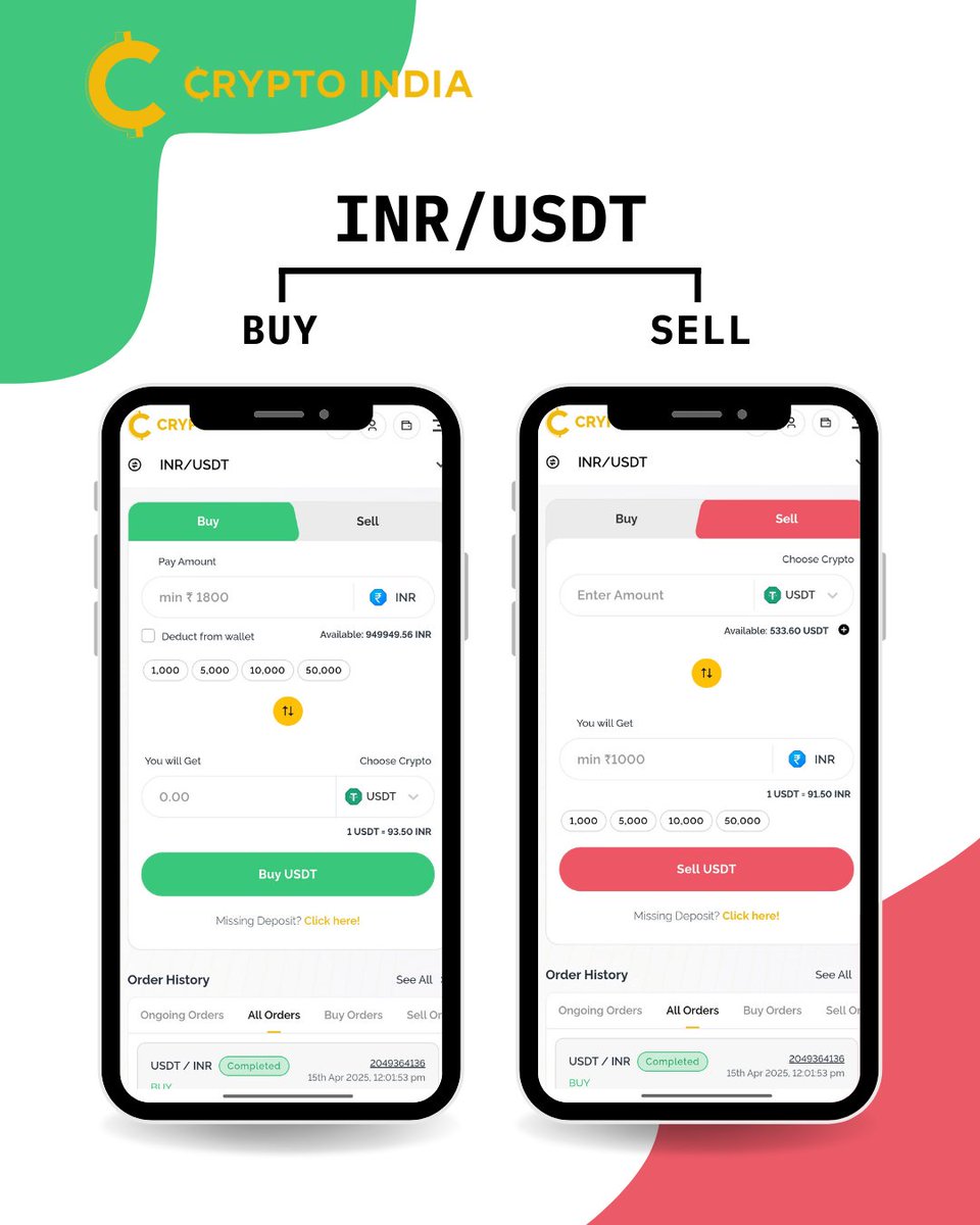 Easily Buy Sell INR to USDT on Crypto India! 💸💱
Start your crypto journey today! 🚀 #CryptoIndia #INRUSDT #CryptoTrading